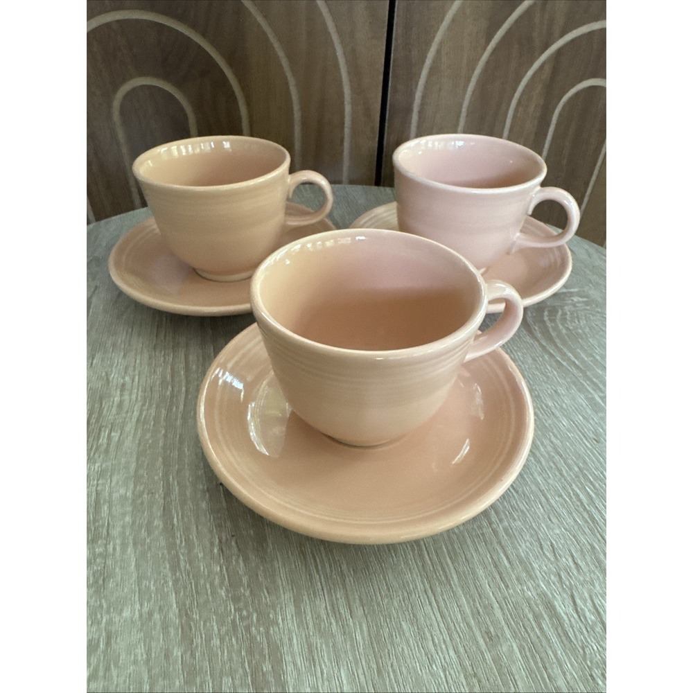 FIESTAWARE Apricot LtPink Coffee Tea Cup & Saucer HLC Homer Laughlin Set 3